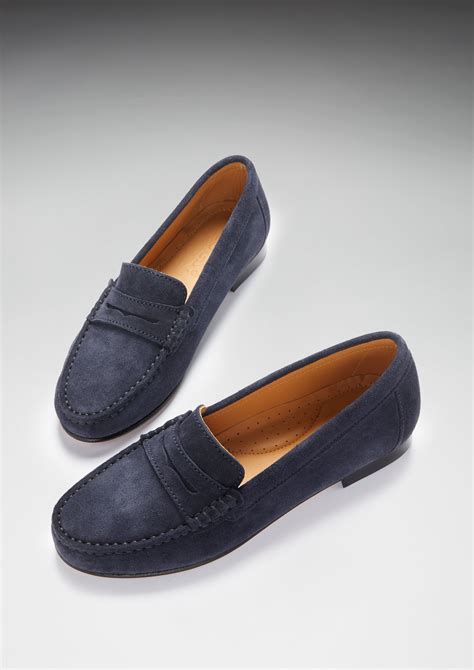 navy blue penny loafers womens